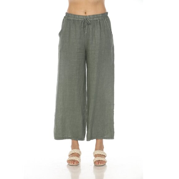 Olive Drawstring Elastic Waist Wide Leg Pant - Picture 3 of 7
